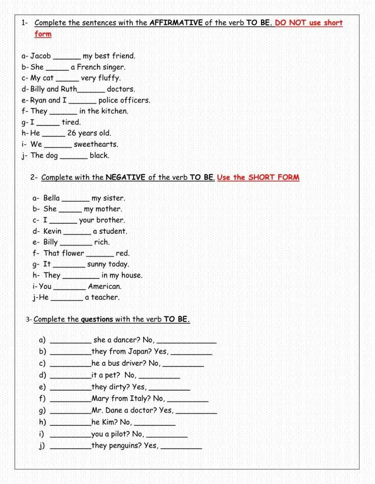 Exercise 1.1 write the short form. Задания на глагол to be. глагол to be worksheets. verb to be exercises. to be sentences.