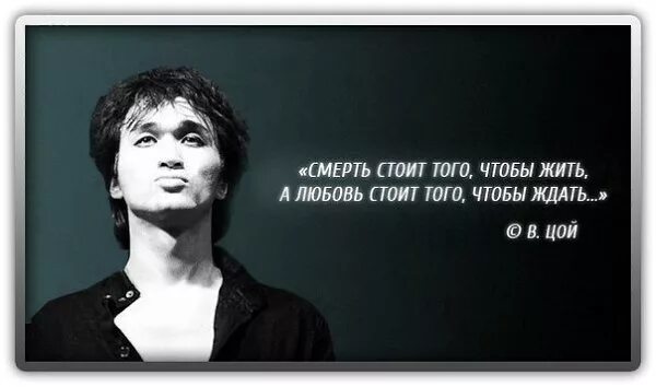 Цой стоит жить. Любовь стоит того чтобы ждать. Любовь стоит того чтобы жить. Любовь стоит того чтобы ждать. Смерть стоит того.