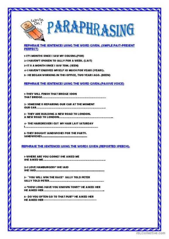 Rephrase the sentences. Paraphrase the sentences. Paraphrasing Worksheet. Exercises for paraphrasing. Paraphrasing exercises Intermediate.