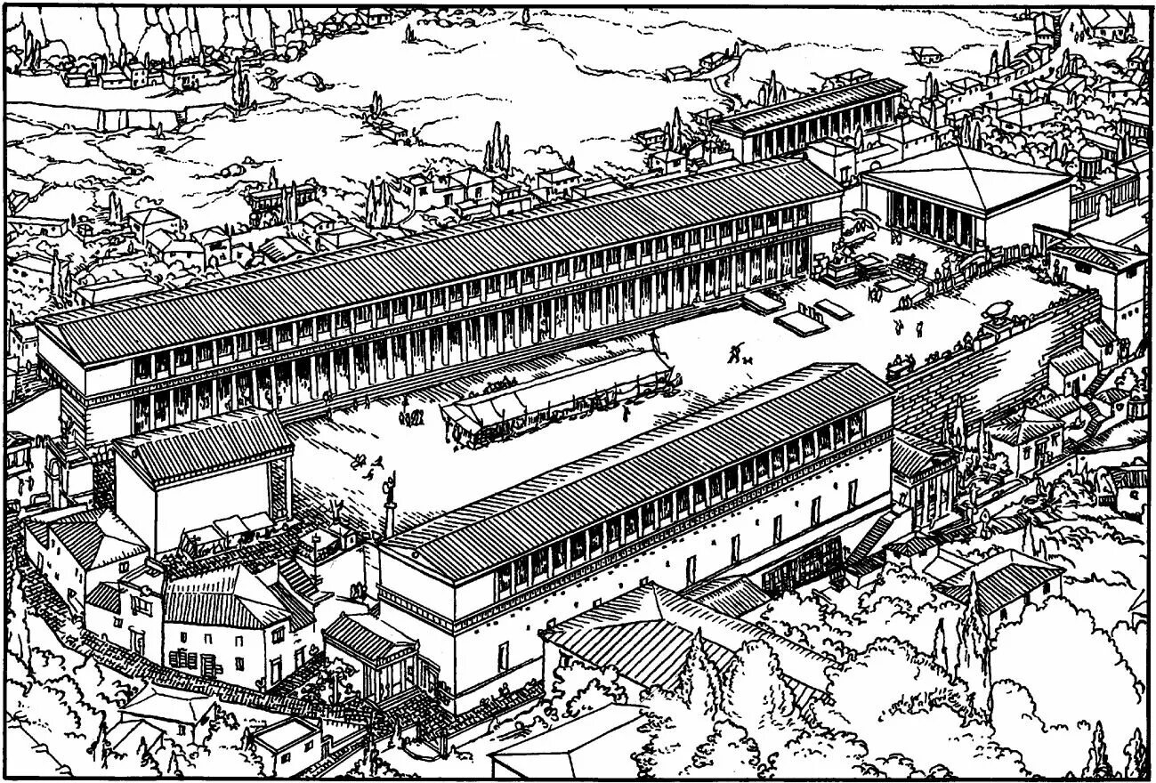Агора в древней Греции. Афины Агора древняя реконструкция. Древняя Агора в Афинах. Агора в древней Греции реконструкция.