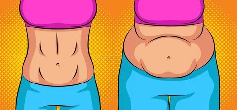 Color pop art style illustration girl before and after weight loss. 