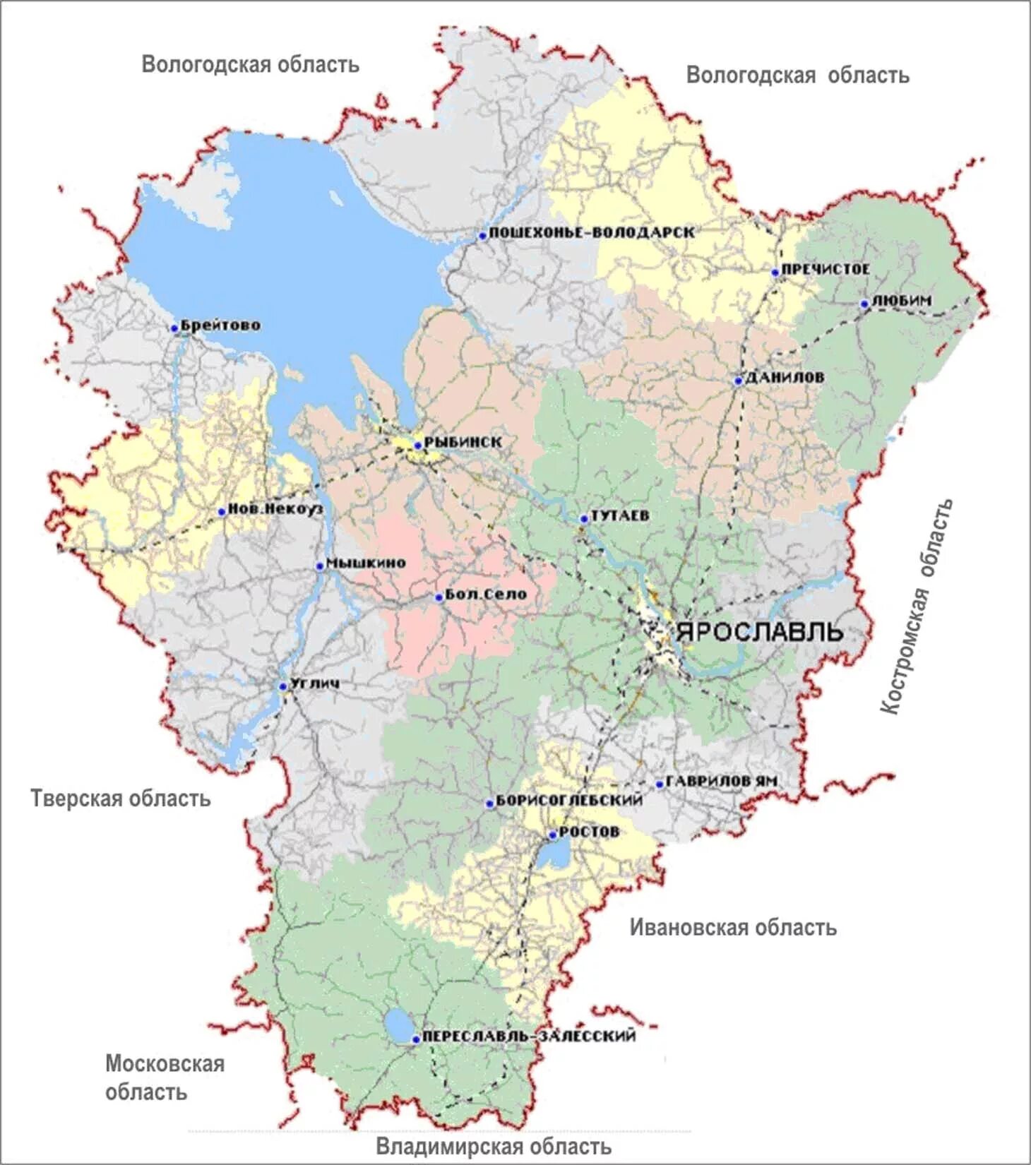 Ярославль какой федеральный. Карта Ярославской области по районам. Карта Ярославской области с районами. Карта районов Ярославской области с границами районов. Географическая карта Ярославской области.