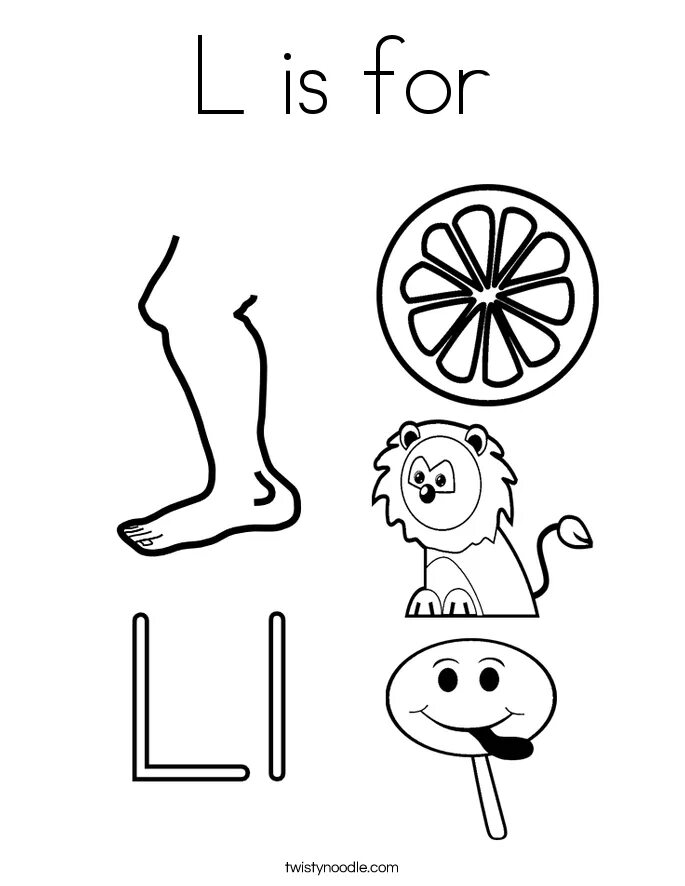 L is for. Letter l. letter l is for lemon. colour the letter l.