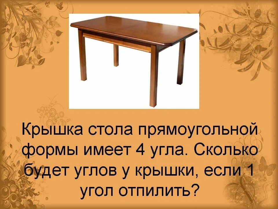 Картина толстого крышка стола. У квадратного стола отпилили один угол. Крышка стола имеет 4 угла. Крышка стола имеет форму 4 угла. Стол 4 угла.