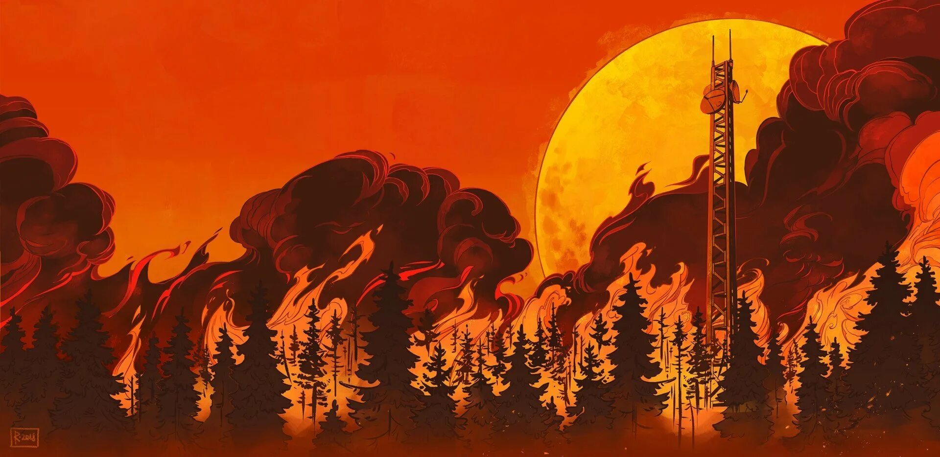 Лесной пожар арт. Пожар в лесу арт. Огонь иллюстрация. Сильный жар ночью