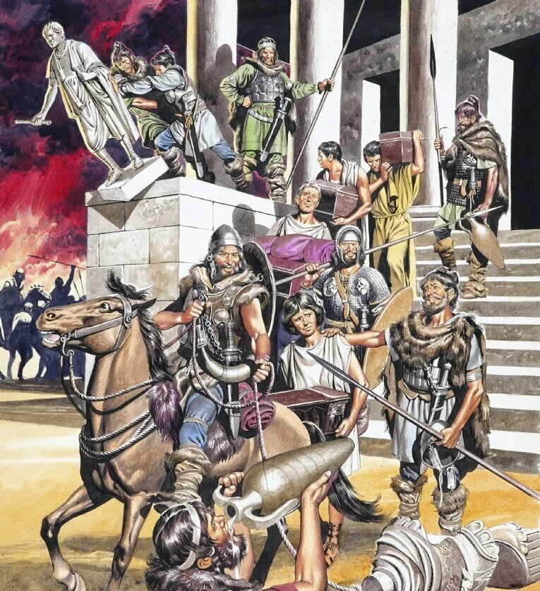 Римляне разрушили город. Разграбление Рима варварами в 410 году. Варвары древний Рим Аларих. Разграбление Рима в 410 году Аларихом. 410 Год Аларих вестготы.