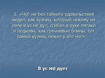 В ус не дула что значит