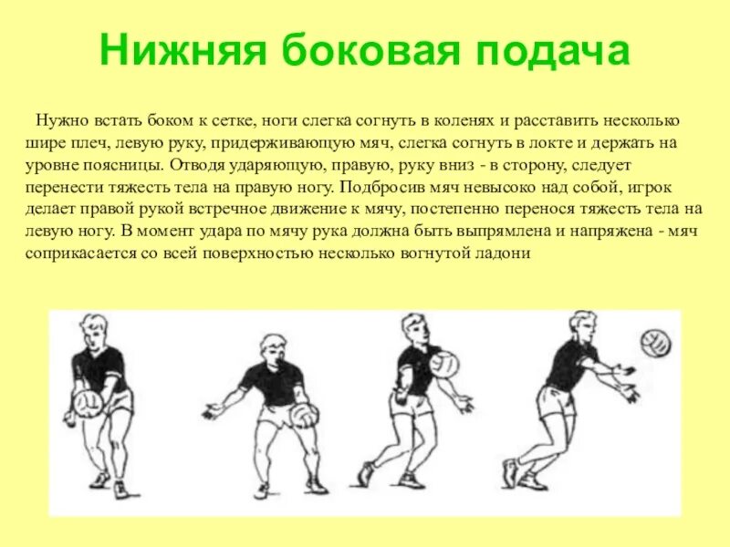 Боковая подача мяча в волейболе. Нижняя боковая подача в волейболе. Нижняя боковая подача мяча в волейболе. Техника нижней боковой подачи в волейболе. Нижеяя подача в влейбол.