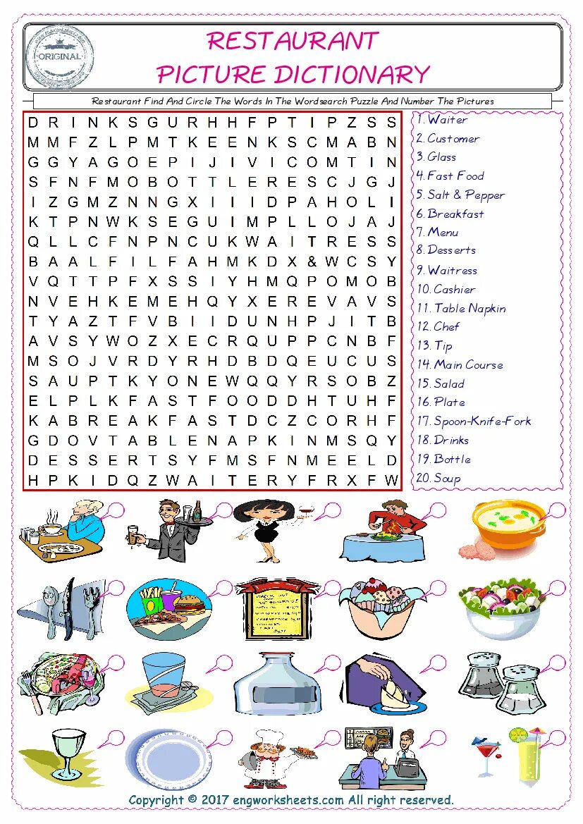 A t m the word. Find and circle the wordsearch. find the words in the wordsearch. find and circle the words. at the restaurant word search.