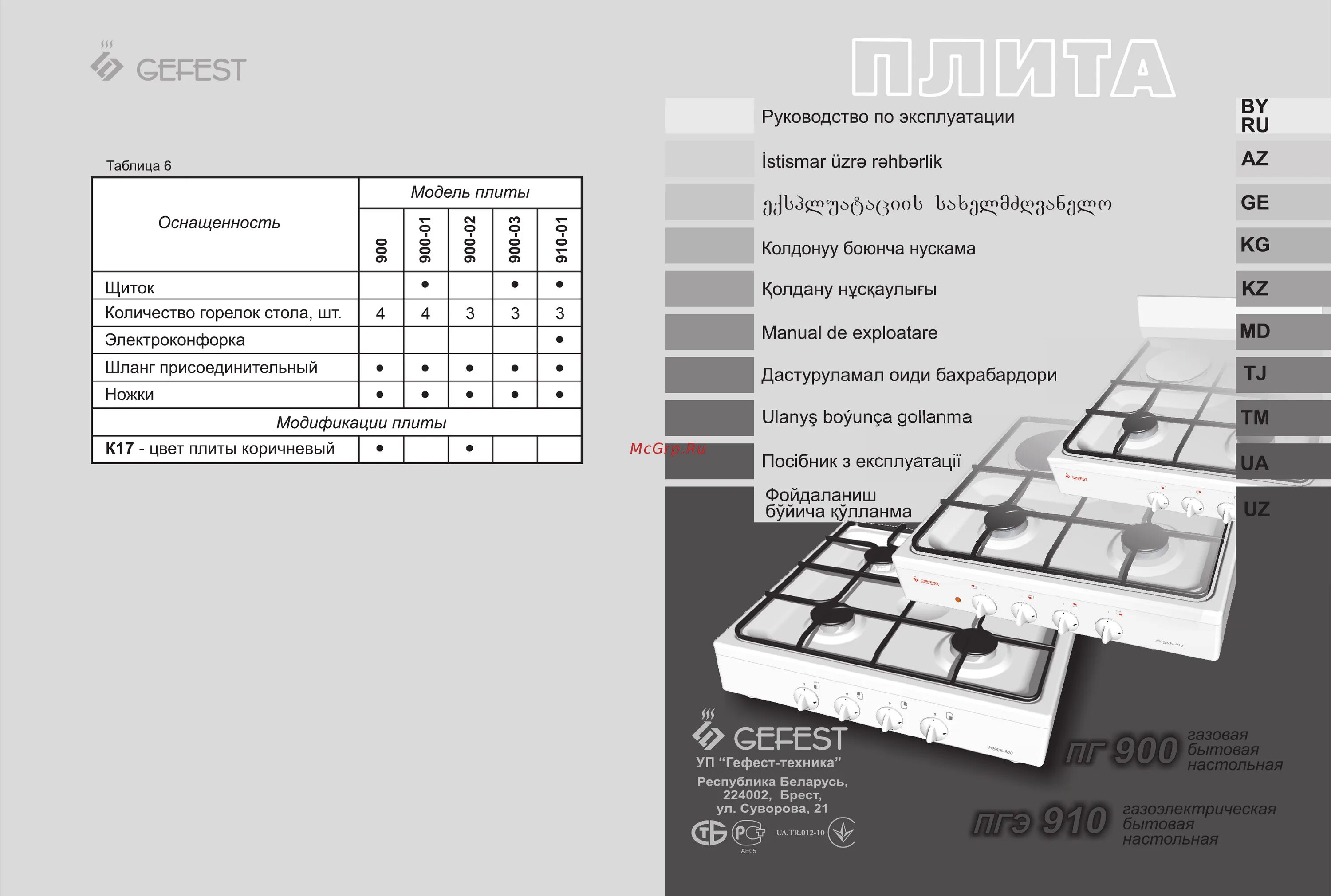 Инструкция брест. Плита газовая Гефест 900. Газовая плита Гефест 900 к17. Гефест модификации плит таблица 12 5102. Плита Гефест инструкция.