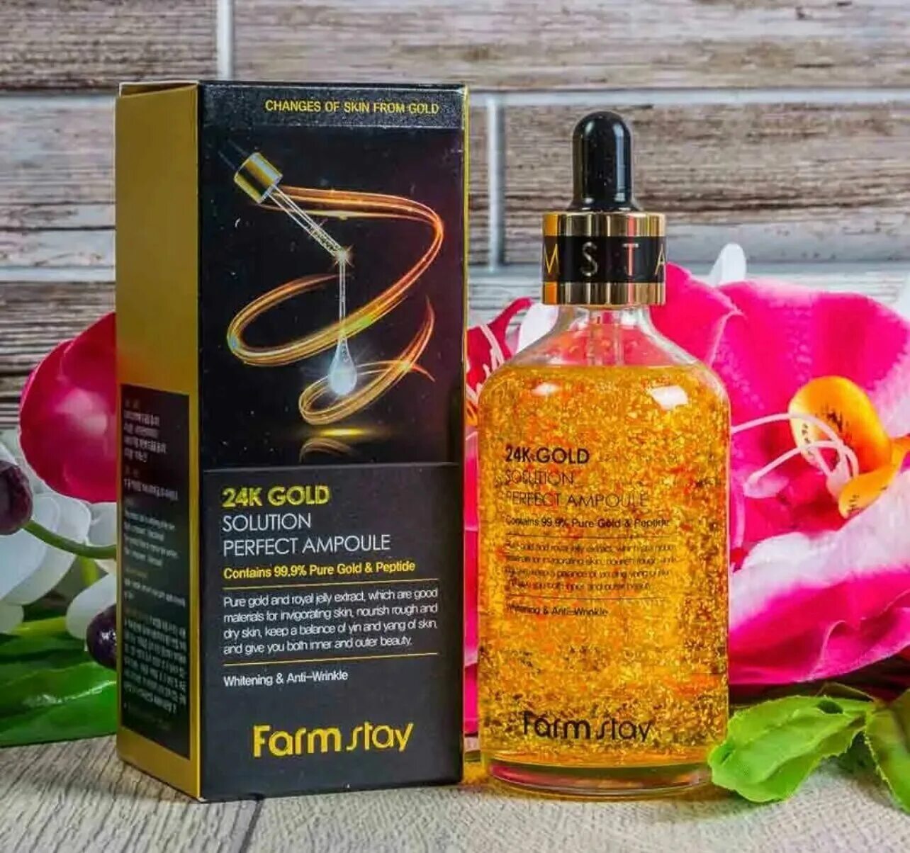 24k gold ampoule. Ампульная сыворотка с золотом и пептидами Farmstay 24k Gold & Peptide. Сыворотка Farm stay 24 k Gold Peptide. 24k Gold solution perfect Ampoule. Farm stay 24k Gold Ampoule.