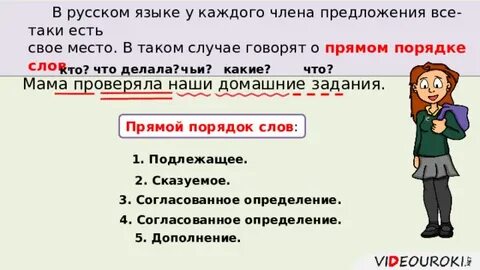 Прямой порядок слов сложные предложения