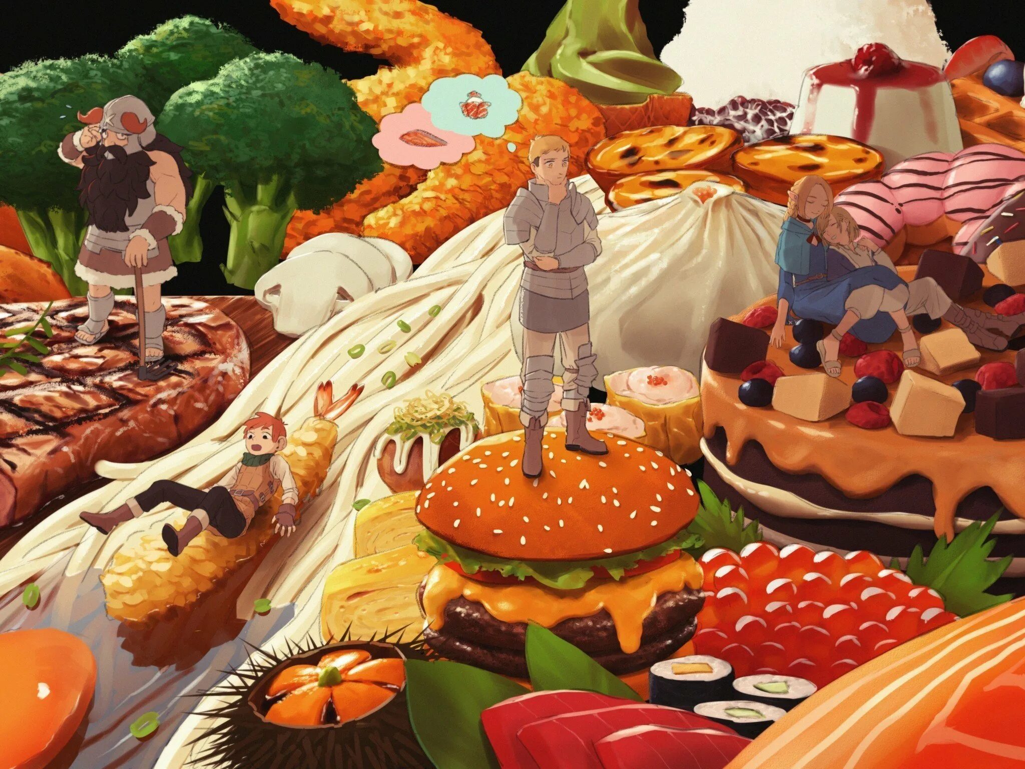 А4 еда из мультиков. Dungeon meshi аниме. аниме еда. арты еды. вкусная еда аниме.