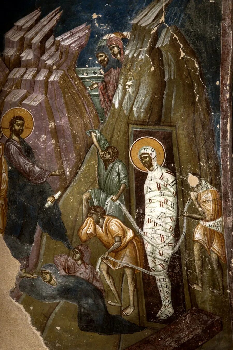 Воскрешение праведного лазаря. Воскрешение лазаря фреска. воскрешение лазаря фреска сербия. воскрешение лазаря икона фреска.