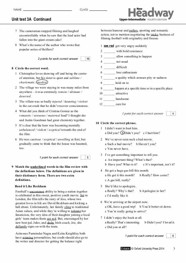 Pre intermediate unit 3. Intermediate Unit Test 2a ответы Headway. New Headway pre-Intermediate Unit Test 5a ответы. New Headway Upper Intermediate 4th Edition. Headway pre-Intermediate Tests 3 Unit.