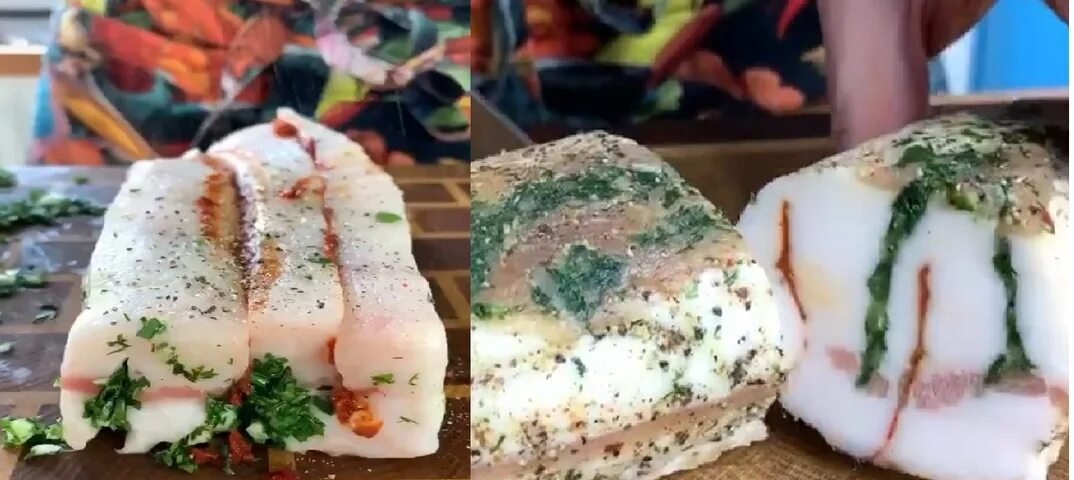 Сало гармошка. Ароматное соленое сало. сало с зеленью и чесноком. сало с прослойками зелени. сало гармошкой.