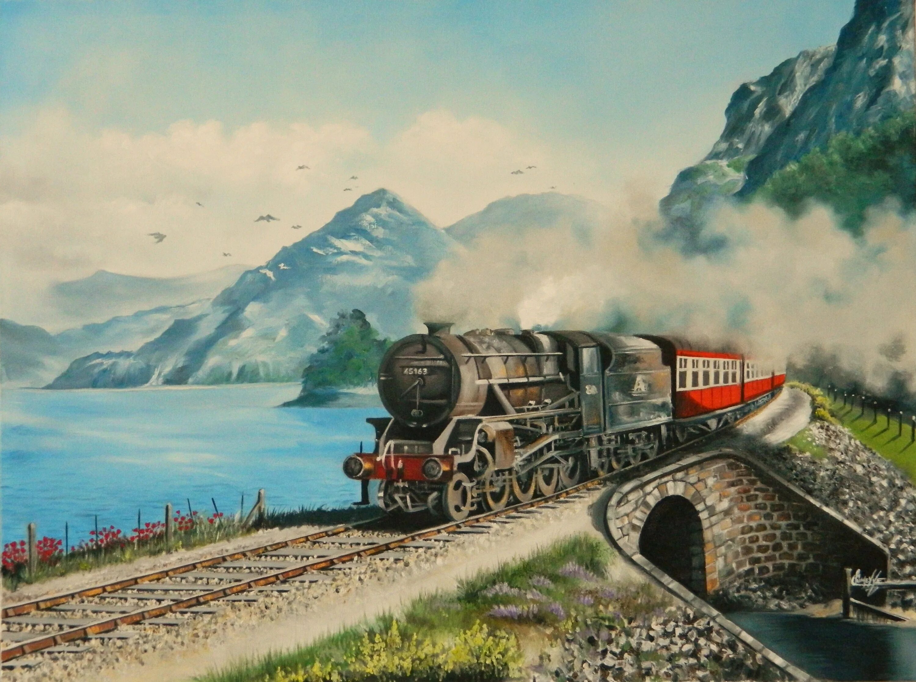 Далеко за горизонт паровоз. Пейзаж с поездом. Далеко за горизонт паровоз. Пейзаж с поездом. Обои на рабочий стол поезда.