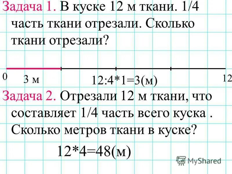 От куска ткани отрезали 5,6 м. От куска ткани отрезали. В куске 12 метров ткани 1/4 часть ткани отрезали сколько ткани отрезали. Задачи на отрезание.