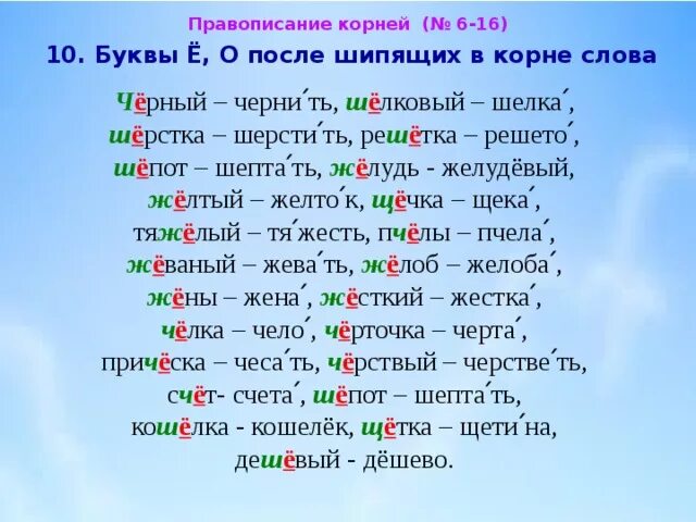 Косой какое проверочное слово. 10 Слов с буквой ё после шипящих. Челка проверочное слово. Слова с буквой о после шипящих. Чёлка проверочное слово к букве ё.