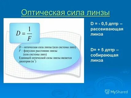 Линзы оптическая сила линзы 9
