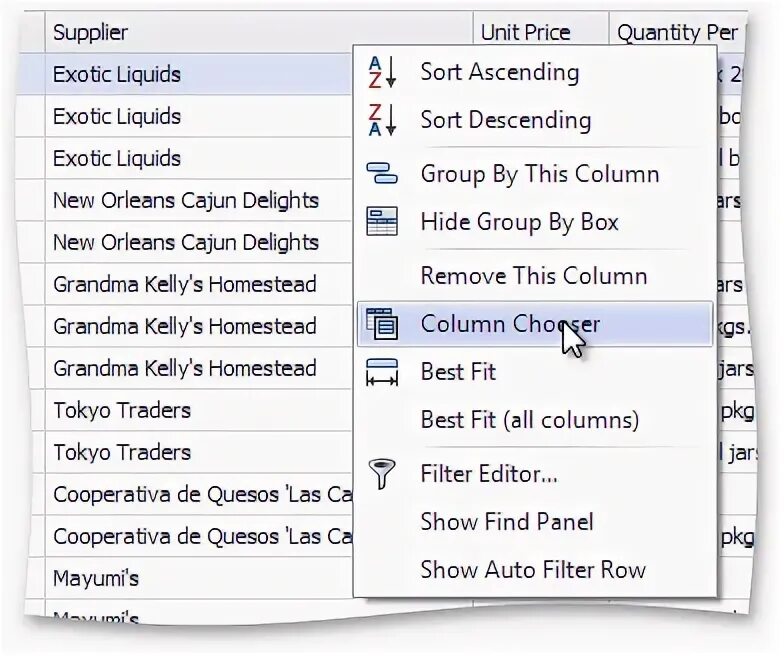 Devexpress column. Кнопка column chooser. форма для редактирования данных в winforms с devexpress. gridcontrol footer panel edit.