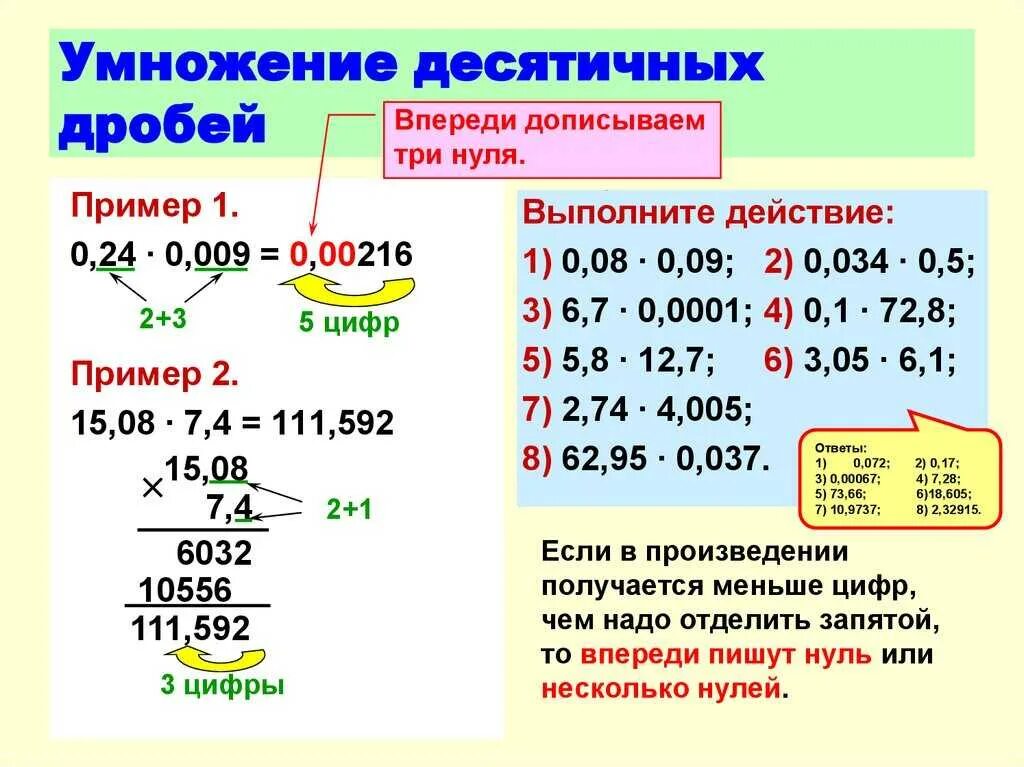 Конспект урока умножение десятичных дробей