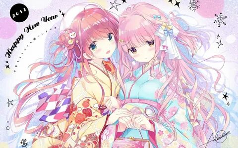Download 1920x1200 Anime Girls, Happy New Year 2017, Japanese Clothes, Cute