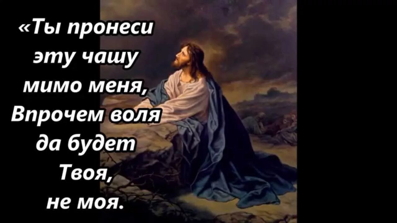 Отче пронеси эту чашу мимо меня-. Пронеси Господи. Да будет Воля твоя а не моя молитва. Чашу эту мимо пронеси. Господи да будет твоя