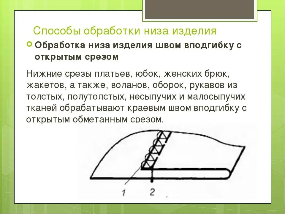 Обработка низа изделия швом вподгибку с открытым срезом. Обработка шва в подгибку с открытым срезом. Схема обработки Нижнего среза рукава. Обработка Нижнего среза швом вподгибку с открытым срезом.