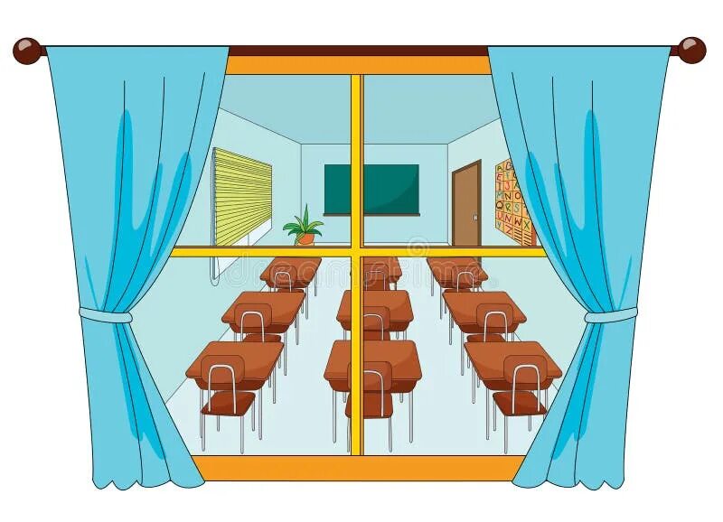 The windows in the classroom