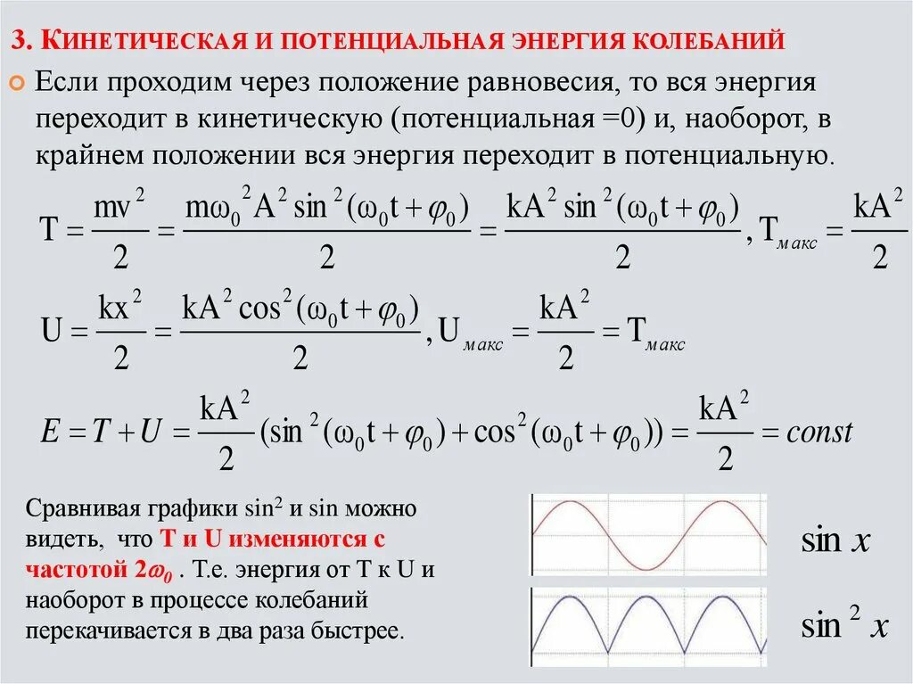 График кинетической и потенциальной энергии. Кинетическая и потенциальная энергия колебаний. Потенциальная энергия колебаний. График потенциальной энергии колебаний. Полная кинетическая энергия колебаний.