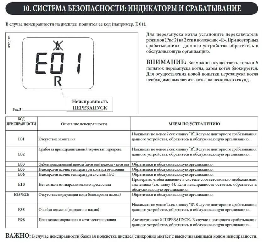 Котел ошибка 104