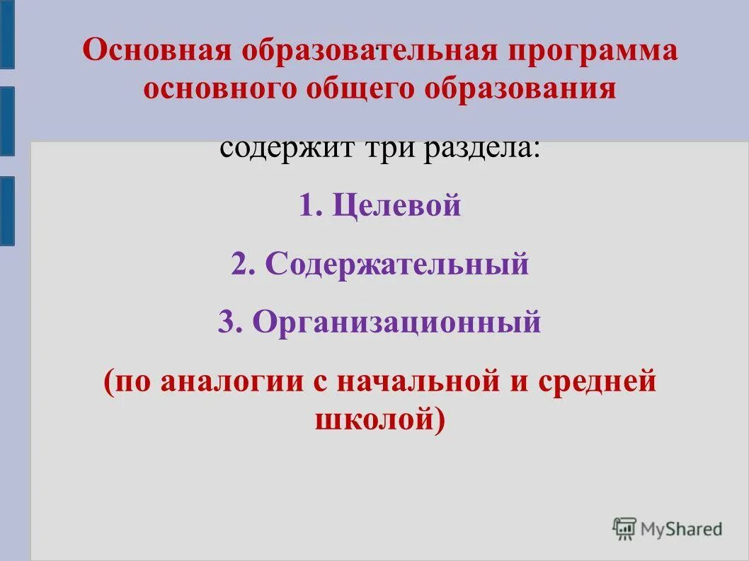 Программа начального общего образования содержит три раздела. Три раздела основной образовательной программы. Содержательный раздел ООП до. ООП содержит три блока.