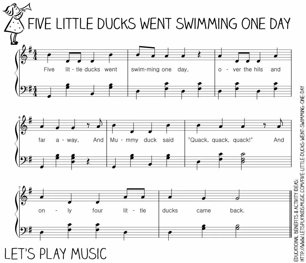 Английские песни ноты. Five little Ducks went. Five little Ducks Ноты для фортепиано. Ноты для фортепиано на английском.