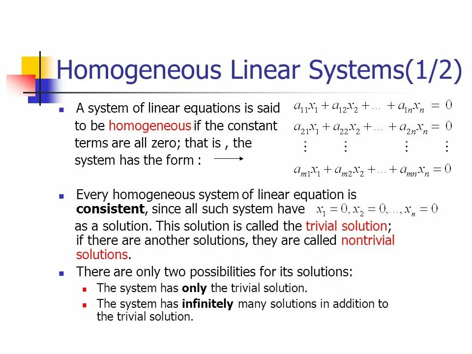 Linear перевод. Homogeneous System of Linear equations. Linear System. Non homogeneous equation.
