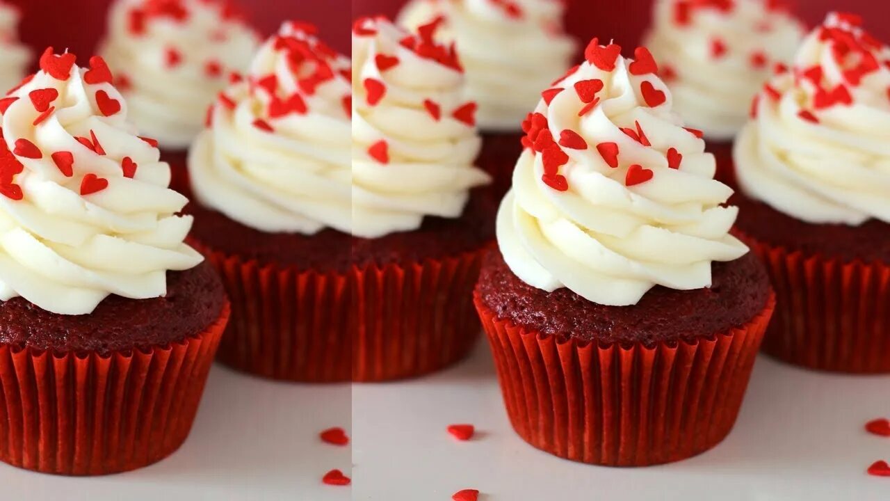 Cupcakes aus rotem Samt mit luftiger Vanillecreme Cupcake ideen, Cupcakes und Va