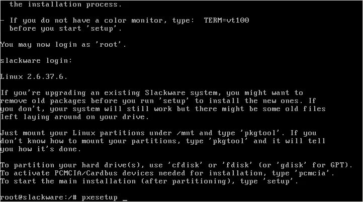 Slackware 1.1. Root Linux install. PXE. Slackware select packages.