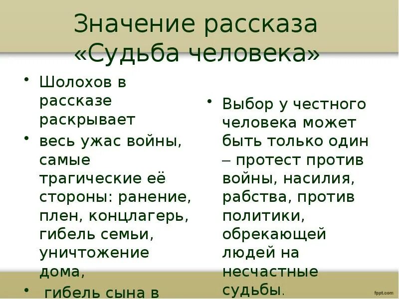 Значение судьба человека шолохова