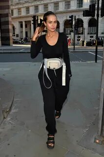 bethan wright dons all-black and a fanny pack as she leaves the ned hotel i...