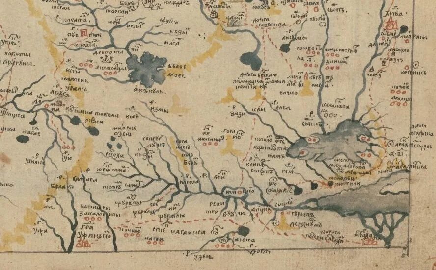 Река Яик карта 16 век. Книга большому чертежу. Большой чертеж карта.