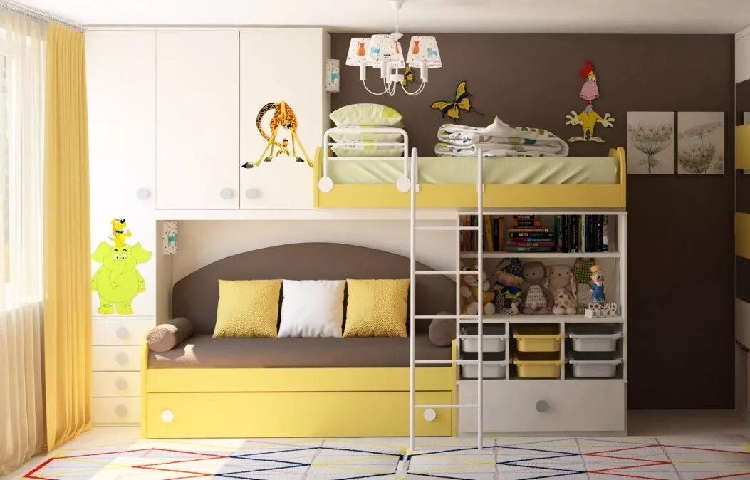 Ребенка 7 м. Планировка детской комнаты для двоих детей. Детские спальни для двоих. Комната для девочек с двухъярусной кроватью. Планировка детской комнаты для двоих с двухъярусной кроватью.