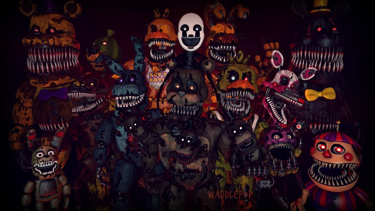 Кошмарные аниматроники из фнаф 4. FNAF 4 АНИМАТРОНИКИ. Кошмарные АНИМАТРОНИКИ 4 часть. ФНАФ 4 персонажи.