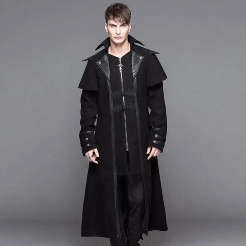 Mens Coat long Jacket Gothic Steampunk с капюшоном. Kaili Classic Style плащ мужской. Пальто Gothic 2020 мужской. Пальто мужское с длинным воротником Готика. Накидка мужчина