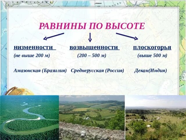 География 5 6 класс равнины. Равнины низменности возвышенности и Плоскогорья плато. Горы равнины низменности и возвышенности на карте. Низменности возвышенности Плоскогорья плато. Равнины низменности Плоскогорья и горы.