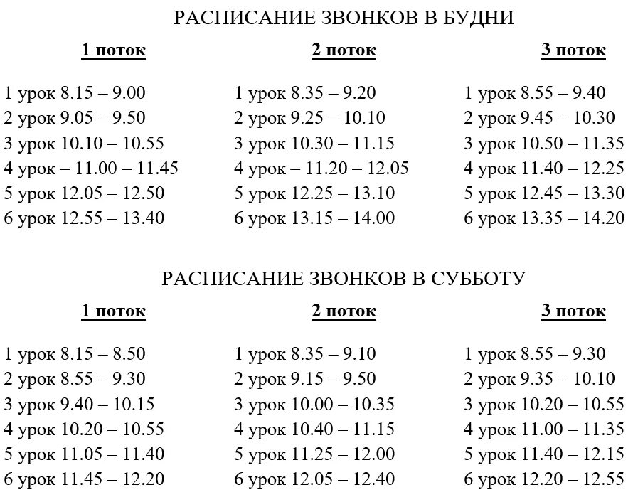 Расписание звонков спб