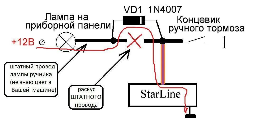 Почему сигнализация постоянно горит. Схема подключения лампы ручника. Лампочка ручника ВАЗ 2107. Простая схема включения лампы стояночного тормоза. Концевики от ламп.