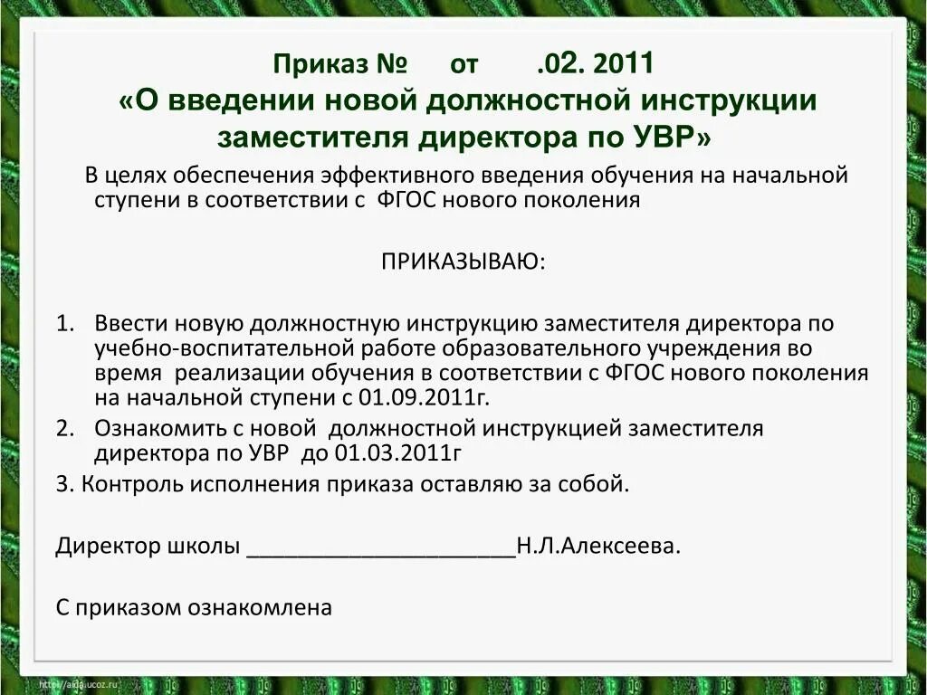 Приказ о введении новой инструкции. Приказ о введении новой должностной инструкции. Приказ о введении должностной инструкции инструкции. Приказ о должностных инструкциях.