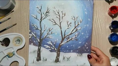 Нарисовать зимний пейзаж гуашью поэтапно для начинающих