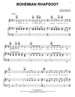 Bohemian Rhapsody Sheet Music Queen Piano, Vocal & Guitar Chords (Right...