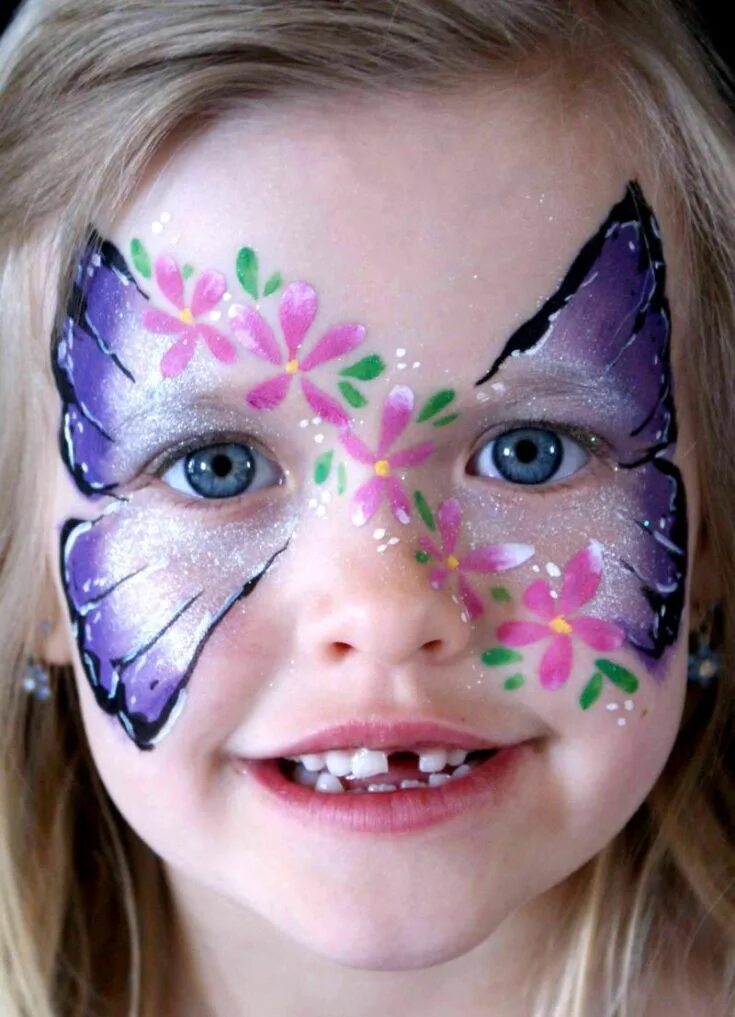 Красивый аквагрим. Рисунки на лице для девочек. Лёгкий аквагрим для детей. Детский грим на лице. Несложный грим для детей.